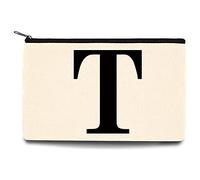 26 Letter Printed Zip Canvas Pouch Makeup Bag Make Up Bag, Cosmetic Travel Bag,Toiletry Bag,Organizer Bags,Toiletry Bags, Bride Bridesmaid Bag,Pencil Bag,Wash Bag,Coin Purse (Black T)
