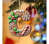 26 Letters Christmas Tree Decorations Clearance, Gingerbread Candy Canes Alphabet Hanging Decorative Christmas Tree Pendant, Personalised Christmas Bauble, Christmas Decor Keepsake Gifts (C)