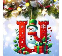 26 Letters Christmas Tree Decorations Sale, Personalized Snowman Snowflakes Boxes Letters Christmas Bauble, Cute A to Z Alphabet Christmas Ornament, Christmas Decorations Clearance (U)