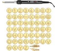 26 Letters Copper Mold -DIY Wood Burning/Carving Set,Hot Stamps Tool with Alphabet,Letter Soldering Iron DIY Tools,Burning Tip Copper Pyrography Work Mold (52 Pcs with Soldering Iron)