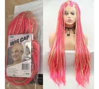 26" Long Box Braided Afro America Wig Natural Bright Pink Mixed Pastel Blonde Synthetic Lace Front Wigs for Women Daily Cosplay Use All Handmade Box Braids Party Holiday Wig Highlight Braids