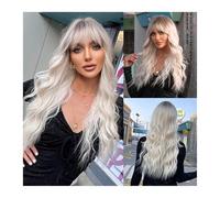 26" Long Platinum Wave Synthetic Wig for White Women Ombre Light Blonde Wigs with Bangs Natural High Temperature Fiber Wig for Daily Cosplay Daily Use