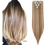 26" Long Straight Clip in Hair Extensions Full Head 8Pcs 18Clips Ombre Colorful Synthetic Hair Clip in Hairpiece Golden Brown mix Dark Blonde