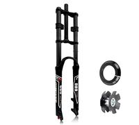 26" MTB Air Fork Double Shoulder Bike Suspension Forks QR 9 * 100 Mountain Front 1-1/8" Threadless Straight Tube Disc Brake Rebound Adjustment 145mm Travel Black
