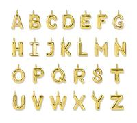26 Pcs 18K Gold Filled Bubble Letter Charms for Jewelry Making, Initial Gold Puffy A-Z Alphabet Pendant Beads, Balloon Slide Glitter Pendants for Women’s Bracelet, Necklace & Earring Making (A)