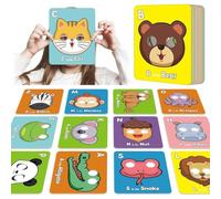26 PCS Alphabet ABC Flash Cards with Animal Masks, Colorful Alphabet Mask Cards, Educational Learning Games for Kids, Learn Letters, English Phrases