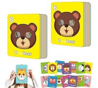 26 Pcs Alphabet ABC Flash Cards with Animal Masks, Colorful Alphabet Mask Cards, Handheld Colorful Card, Learn Letters, English Phrases, Interactive Education Games (#2pc)