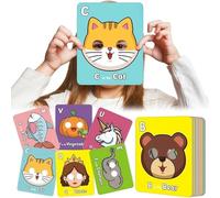 26 PCS Alphabet ABC Flash Cards with Animal Masks, Colorful Alphabet Mask Cards,Interactive Education Games,Giant Letter ABC Animal Faces Flash Learning Flashcards