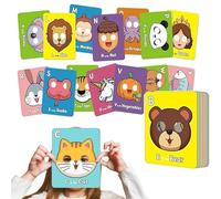 26 PCS Alphabet ABC Flash Cards with Animal Masks, Colorful Alphabet Mask Cards, Interactive Education Games, Giant Letter ABC Animal Faces Flash Learning Flashcards (#1)