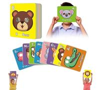 26 Pcs Alphabet ABC Flash Cards with Animal Masks, Colorful Alphabet Mask Cards, Interactive Education Games, Learn Letters, English Phrases, ABC Learning Flashcards with Animal Themes