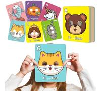 26 PCS Alphabet ABC Flash Cards with Animal Masks, Colorful Alphabet Mask Cards, Learn Letters, English Phrases, Interactive Education for Parties, Classroom (1 PCS)