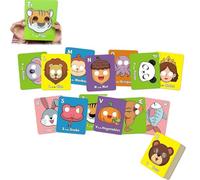 26 PCS Alphabet ABC Flash Cards with Animal Masks, Fun Colorful Alphabet Mask Cards, Interactive Education Learning Games, Learn Letters Toy, English Phrases with Animal Illustration
