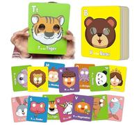 26 pcs Alphabet Mask Cards for School Age Children, Colorful Fun Alphabet ABC Flash Cards with Animal Masks with Kawaii Patterns for Parent-Child Interactive Learning