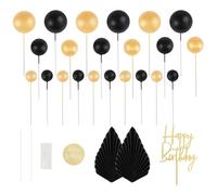 26 Pcs Black and Gold Cake Decorations Balls Cake Topper Decorations Reusable Balloon Cupcake Toppers Foam Cake Topper Balls Men Birthday Wedding Baby Shower Party Decoration