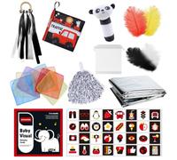 26 Pcs Black and White Sensory Toys, KIid Sensory Toys, Foil Blanket Scarf Crinkle Papers Ribbon Loop Feathers Cheerleading Pom Poms Rattles for Autism ADHD Newborn