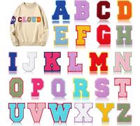26 PCS Colored Letters Iron on A-Z Chenille Patches Beautiful Embroidered Sew on/Iron on Patches Applique for Shirts Backpacks Pants Clothes Coat Uniforms DIY Decoration Bags Jackets Vests