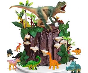 26 PCS Dinosaur Cake Toppers With Dinosaur Eggs Leaves Trees Cake Decorations For Birthday Party Wild Animals Kids Party Cake Decorations
