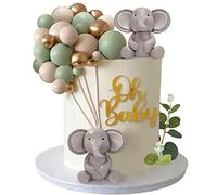 26 PCS Elephant Cake Decoration Pearl Balls Cake Picks Eucalyptus Leaves Decoration Elephant Baby Shower Cake Decoration