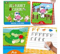 26 PCS Handwriting Drawing Practice Cards, Alphabet Write and Wipe Tracing Flashcards Double-sided Dry Erase Reusable Painting Coloring Cards Early Learning Montessori Toy for Toddlers, Preschoolers