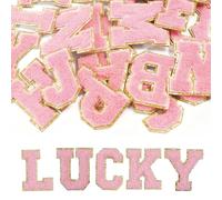 26 Pcs Iron on Letter Patches Self Adhesive Letters Patches, A-Z Embroidered Alphabet No Sew Iron On Patches for Jackets, Clothing, Bags DIY Customization（Pink）