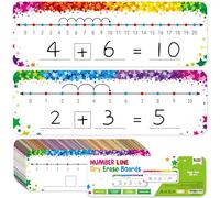 26 PCS Number Line Dry Erase Boards, Writable and Erasable Double Sided Board-0-10 on One Side & 0-20 on Other Side Math White Board for Kids, Students, Classroom and Home (12” x 4”, Colorful Stars)