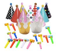 26 Pcs Party Hats Set - Birthday Cone Hats With Colorful Blowers, Pom Poms for Kids Crown Hat, Blowouts for Children's Halloween New Years Celebrations
