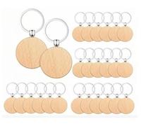 26 Pcs Round Wooden Keyring Blanks - Unfinished Wood Key Tags for DIY Crafts, Pyrography & Engraving