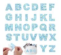 26 PCS Self Adhesive Letter Patches, Blue A-Z Alphabet Iron on Letters Patches for Clothing, Flower Fabric Embroidery Initial Patch for Jackets Hats Bags DIY Crafts