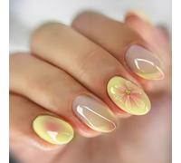 26 PCS Short Almond Press on Nails Set, Press on Nail Short Comes with Jelly Glue Rubbing Strips as a Gift Flower Stick on Nail Beautiful Press on Nails Almond, Suitable for Women to Wear at Gathering