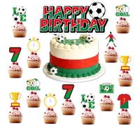 26 Pcs Soccer Party Decorations Soccer Theme Cake Toppers Red and Green Happy Birthday Cupcake Topper Sport Party Cake Supplies Sport Star Theme Decors for Team Celebration Birthday Supplies