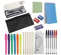 26 Pcs Stationary Sets, Maths Sets For Secondary School, School Stationery Set, Back To School Stationery Ruler Set For Office, Home Or School, Mathematical Set, Pre Filled Pencil Case Black