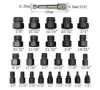 26-Piece High-Hardness Chrome Steel Screw Extractor Set, 3/8" Drive, Reverse Left-Hand Spiral Design, 1/8-7/8 in Sizes, for Removing Broken Bolts and Studs