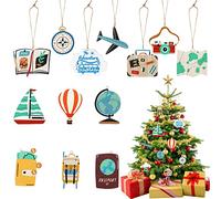 26 Pieces Christmas Ornaments Travel Themed Party Decorations Set Luggage Passport Camera Christmas Wooden Hanging Decors with Rope for House Xmas Tree Decorations Party Supplies (Stylish Style)