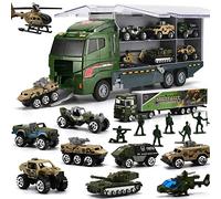 26 Pieces Military Truck with Soldier Men Set, Mini Die-cast Battle Car in Carrier Truck, Army Toy Double Side Transport Vehicle for Kid Child Girl Boy Play Birthday Party Favors