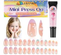 26 Pieces Press on Nails for Kids, EBANKU 1 Pack Kid Fake Nail Pink Flower Press on Nails for Girls 5-12 Years with Nail Glue