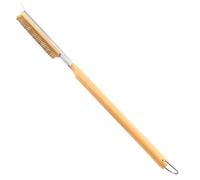 26'' Pizza Brush with Stainless Steel Stone Scraper - Brass Bristles - Wood Handle - Hanging Ring - Outdoor Pizza Oven Accessory - Compatible with Ooni, Gozney, Blackstone, Solo Stove Ovens