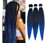 26" Pre Stretched Braiding Hair Professional Hot Water Setting Synthetic Fiber Crochet Braids Braiding Hair Extensions Twist Braid 3 Bundles/Lot Black to Dark Blue
