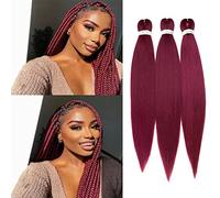 26" Pre Stretched Braiding Hair Professional Hot Water Setting Synthetic Fiber Crochet Braids Braiding Hair Extensions Twist Braid 3 Bundles/Lot Dark Red