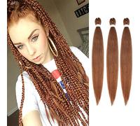 26" Pre Stretched Braiding Hair Professional Hot Water Setting Synthetic Fiber Crochet Braids Braiding Hair Extensions Twist Braid 3 Bundles/Lot Light Auburn