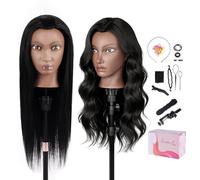 26" Real Hair Mannequin Head, TopDirect 80% Real Human Hair Training Head for Hairdressing Cosmetology Styling Mannequin Doll with Clamp Holder and Tools for Straightening Curling Permin- Black