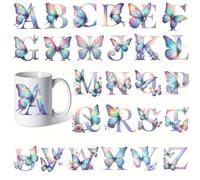 26 Set Letter Flower Butterfly UV DTF Cup Wraps Transfer Waterproof Sticker for Glass Cups Furniture Craft DIY Crafts，Rub on Transfer Stickers for DIY Water Bottle Laptop Decal Wood Car