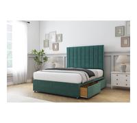 (2'6 Small Single, Emerald) Comfort Tokyo Cream Plush Divan Bed Base 2 Drawers Same Side With 26" Strutted Headboard 2'6 Small Single