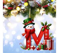 26 Snowman Alphabet Ornaments for Christmas Tree, Red Initial Letter Hanging Pendant with Green Hat, 24 Alphabet Hanging Ornaments A to Z, for Christmas Tree Party Gifts DIY Decor (M)