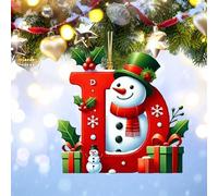 26 Snowman Alphabet Ornaments for Christmas Tree, Red Initial Letter Hanging Pendant with Green Hat, 24 Alphabet Hanging Ornaments A to Z, for Christmas Tree Party Gifts DIY Decor (D)