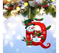26 Snowman Alphabet Ornaments for Christmas Tree, Red Initial Letter Hanging Pendant with Green Hat, 24 Alphabet Hanging Ornaments A to Z, for Christmas Tree Party Gifts DIY Decor (Q)