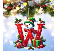 26 Snowman Alphabet Ornaments for Christmas Tree, Red Initial Letter Hanging Pendant with Green Hat, 24 Alphabet Hanging Ornaments A to Z, for Christmas Tree Party Gifts DIY Decor (W)