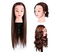26" Training Doll Head, Salon Mannequin with Brown Hair, Hairdressing Styling Model for Wig Training with Clamp Holder