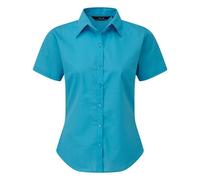 Premier Women's Short Sleeve Poplin Blouse Plain Work Shirt in Turquoise | Size: 26 Premier Turquoise 26