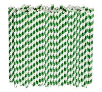 26 x 0.6 cm Extra Long Disposable Paper Straws - Green White Striped Pack of 100 for Party Wedding Birthday - 100% Biodegradable