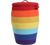 26" x 20" Handcrafted Tall Cotton Rope Basket with Lid, Stylish Flagon Shape with Cover, Clothes Hamper with Top, for Bedroom and Living Room, Rainbow